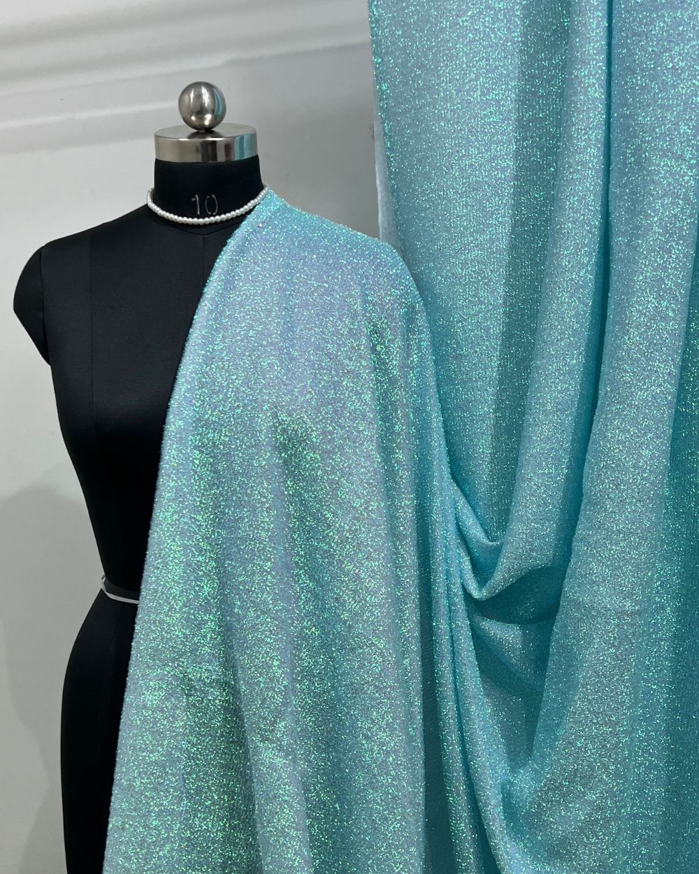 Imported Sparkling Tinsel Lurex Fabric Stretch Metalic Glitter Multicolor (Sky Blue) 60 Inches Width