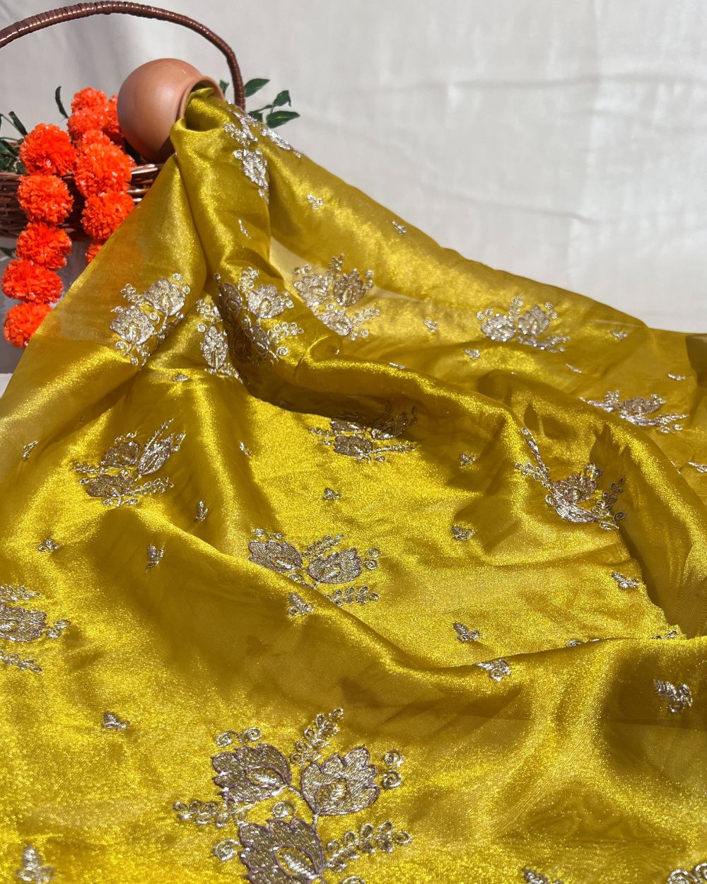 Chandanya Silk Work Mustard Yellow Colour 44 Inches Width
