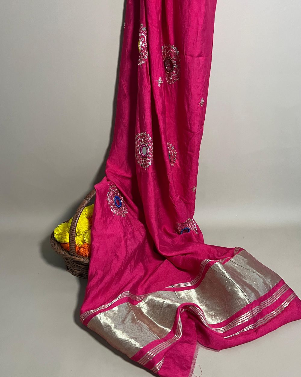 Abla Work Dupatta Cotton Silk Pink Colour 41 Inches Width