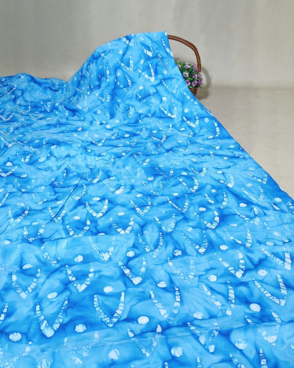 Cotton Hand Blocked Wax Batik Print Sky Blue Colour 44 Inches Width