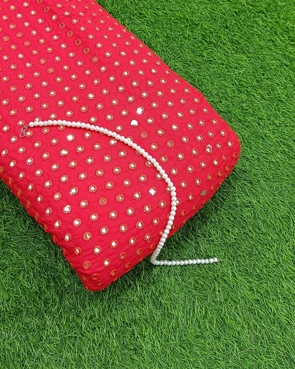 Rayon Abla Work Red Colour 42 inches width