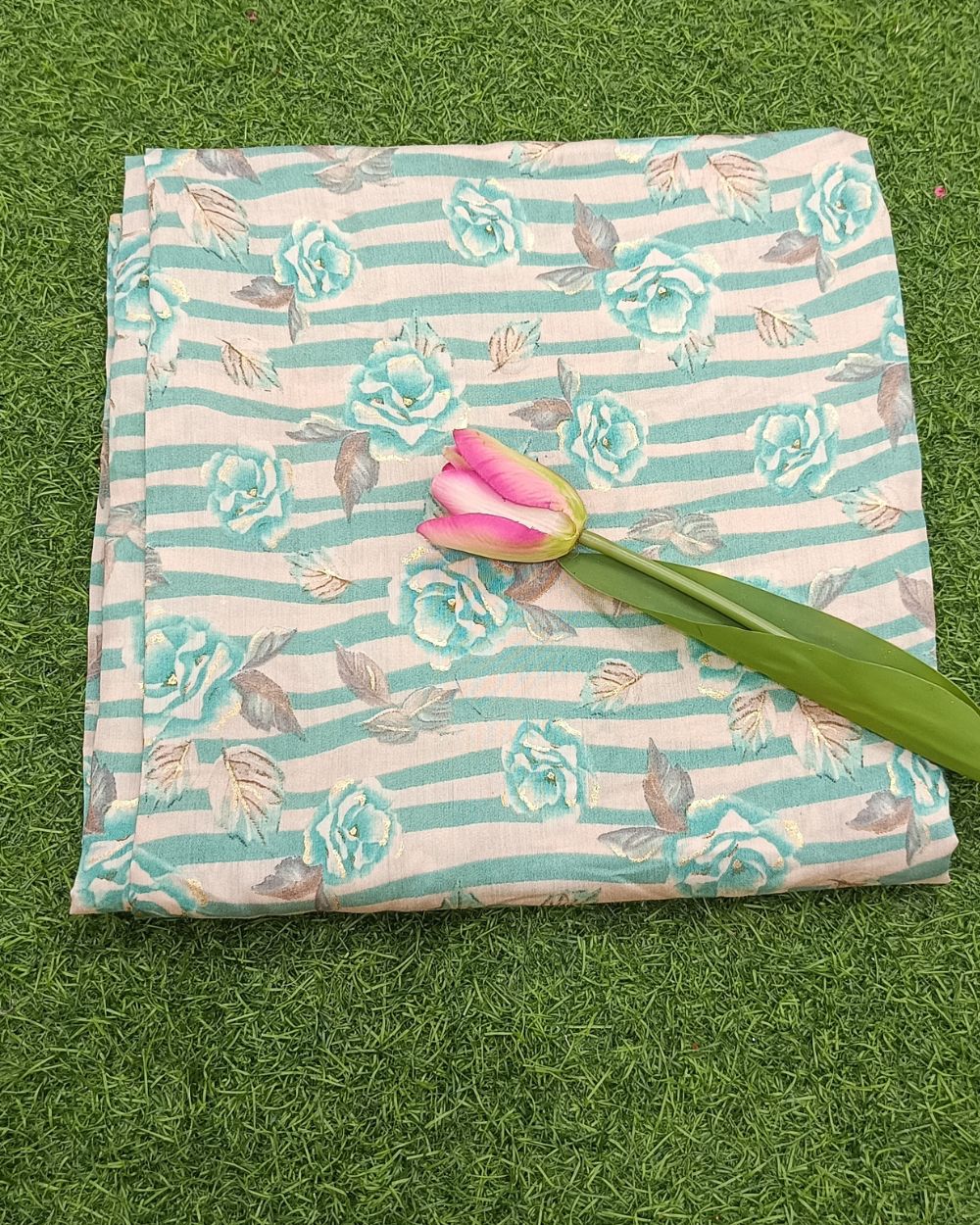 Printed Muslin Unstitched Top (2.45 mtr) & Bottom (2.30 mtr) Set Pista Colour 42 Inches Width