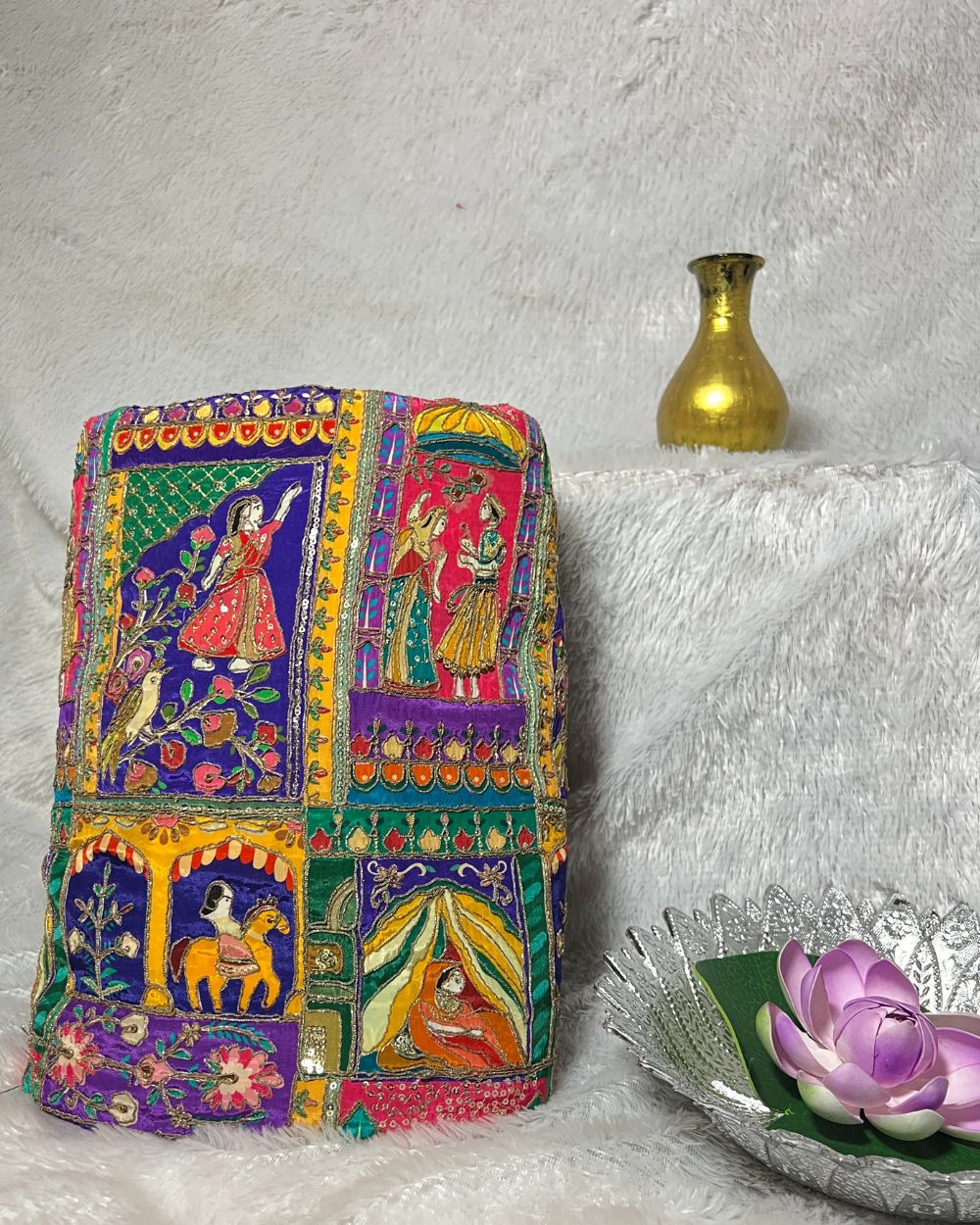 Position Print with Sequin Embroidery on Natural Crepe Multicolor 42 Inches Width