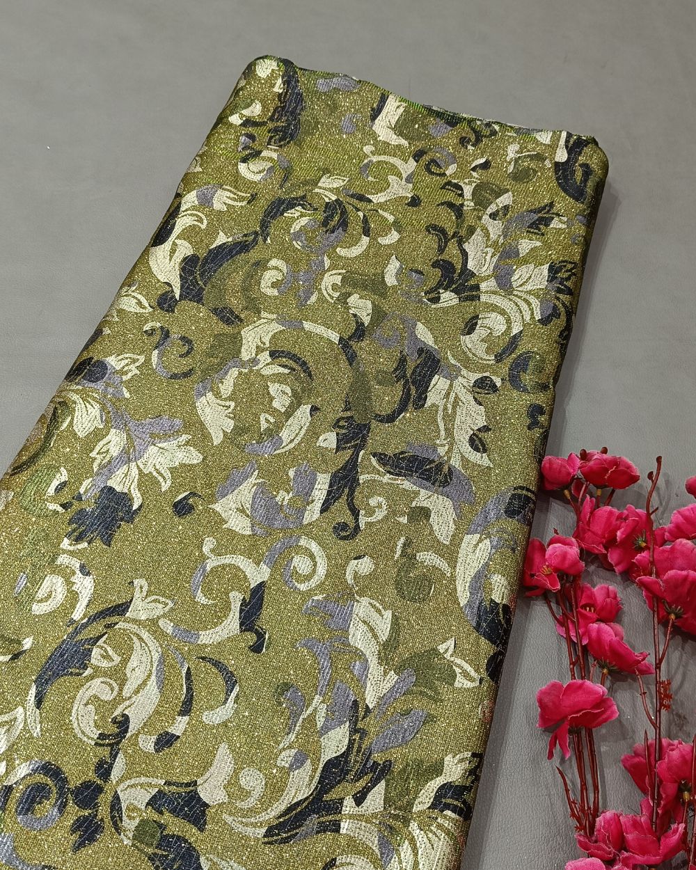 Imported Digital Printed Sparkle Mehandi Green Colour 58 Inches Width