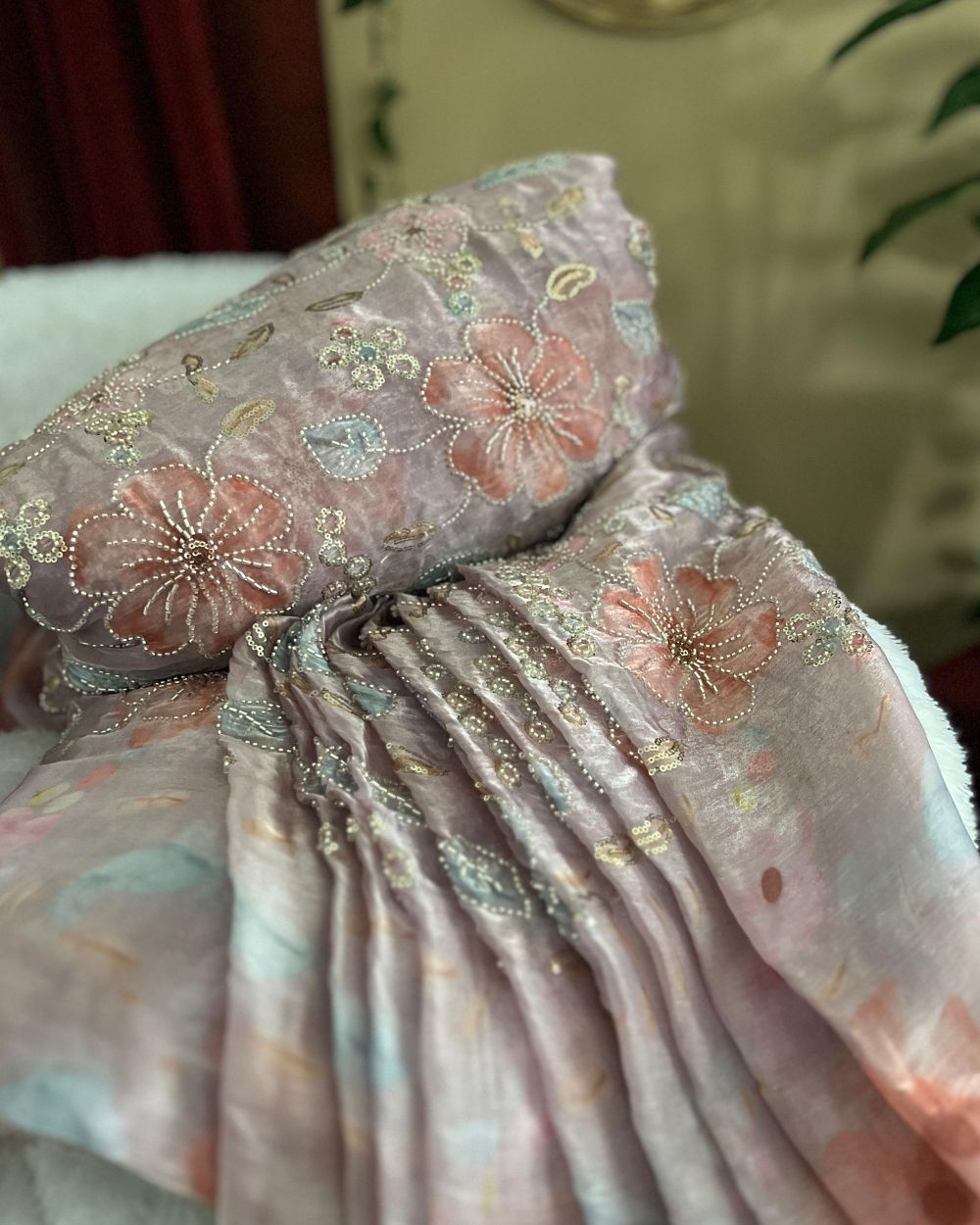 Premium Organza Work Onion Pink Colour 50 Inches Width