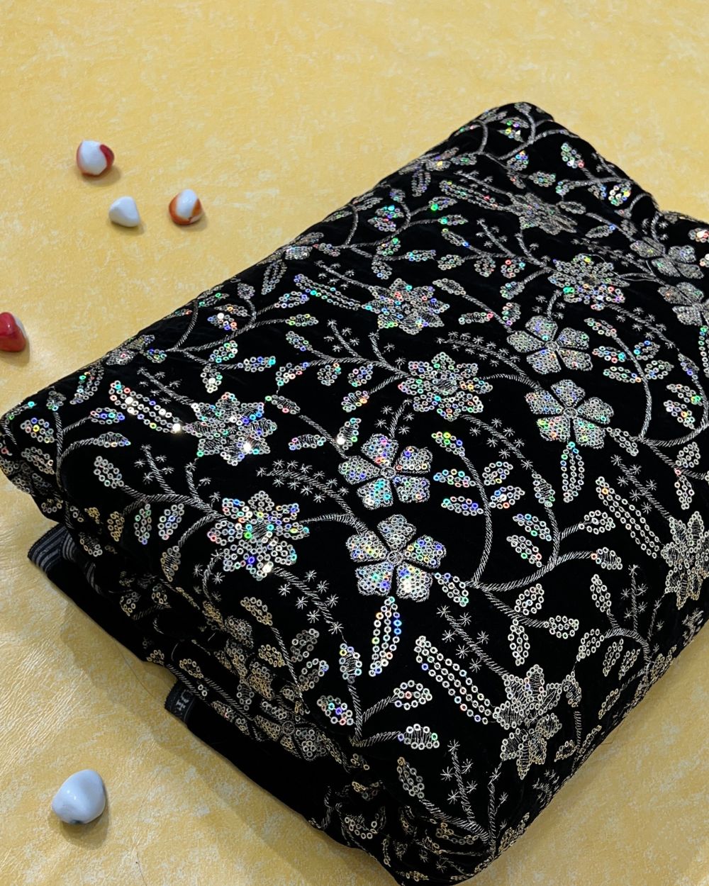 Velvet Work Black Colour 42 Inches Width