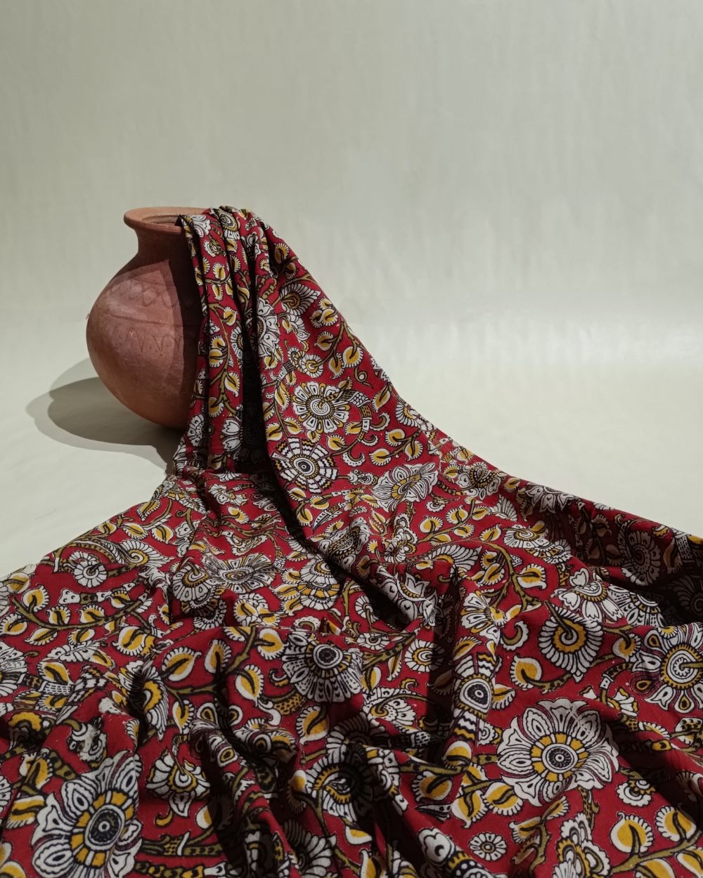 Hand Block Printed Cotton Kalamkari Maroon Colour 46 Inches Width