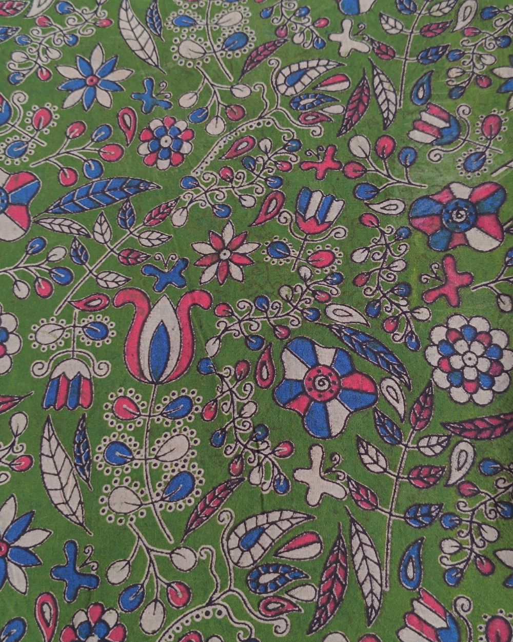 Hand Block Printed Cotton Kalamkari Green Colour 44 Inches Width