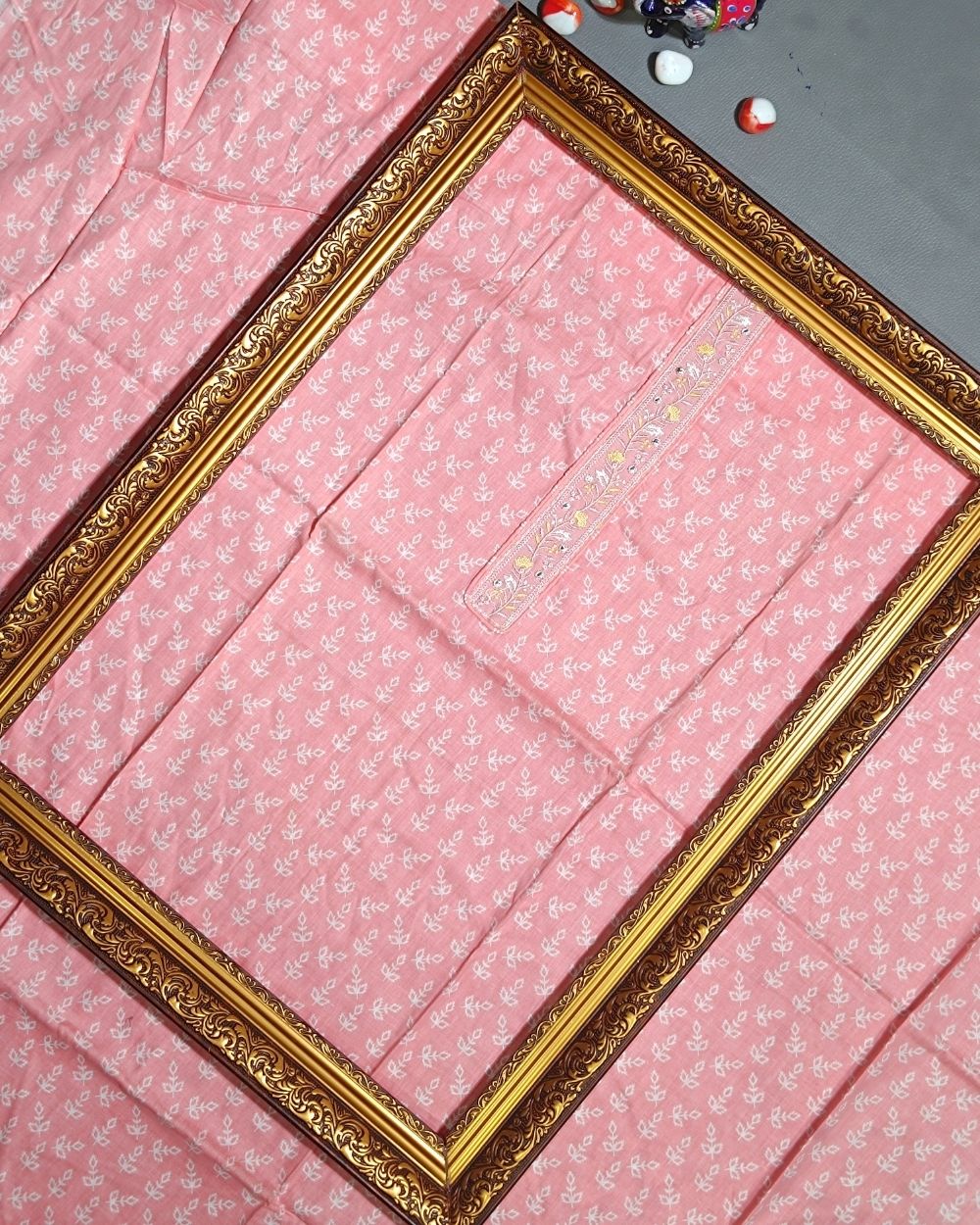 Printed Cotton Unstitched Top Pattern Light Peach Colour 44 Inches Width