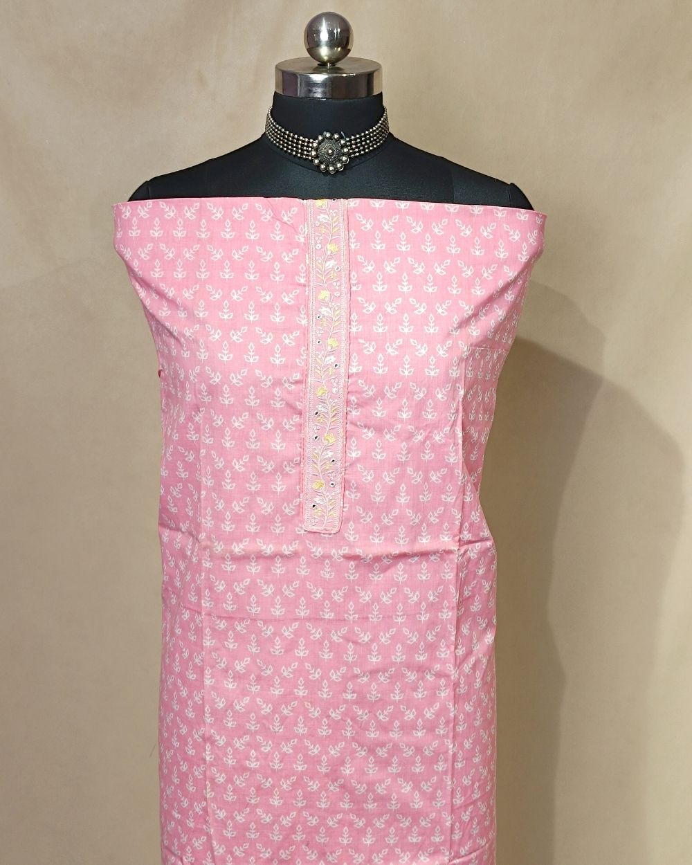 Printed Cotton Unstitched Top Pattern Light Peach Colour 44 Inches Width