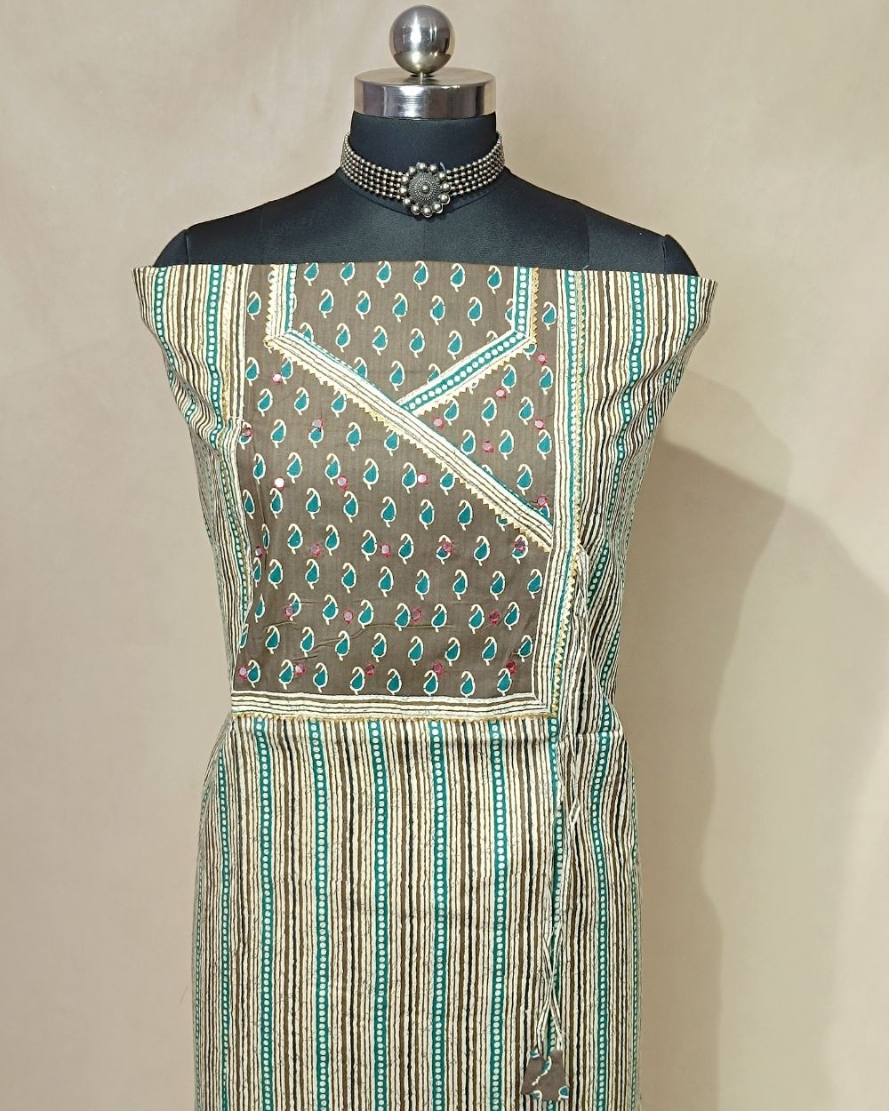 Printed Cotton Unstitched Top Pattern Peacock Green Colour 44 Inches Width