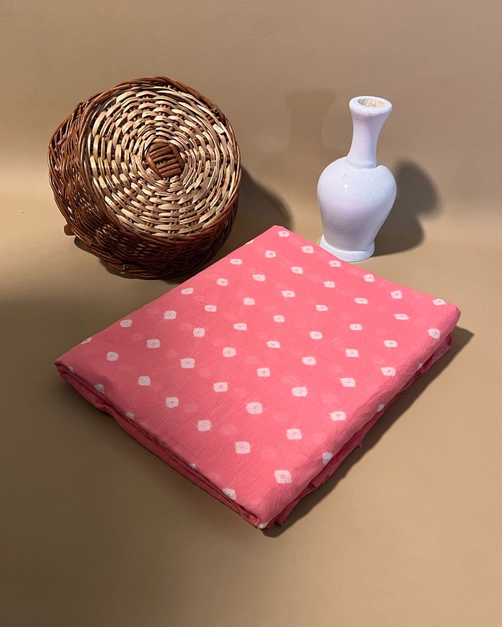 Pure Soft Cotton Bandhani Print Blush Pink Colour 44 Inches Width