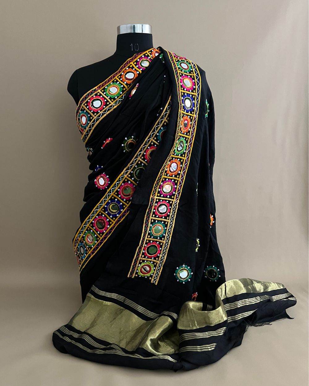 Abla Work Dupatta Cotton Silk Black Colour 42 Inches Width