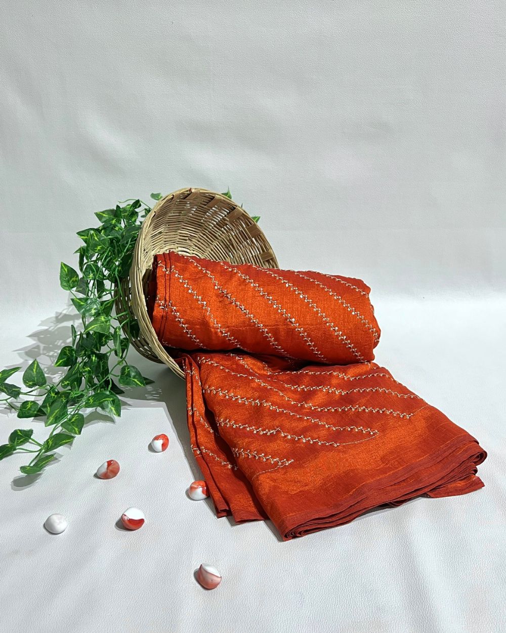 Vichitra Silk Work Burnt Orange Colour 44 Inches Width