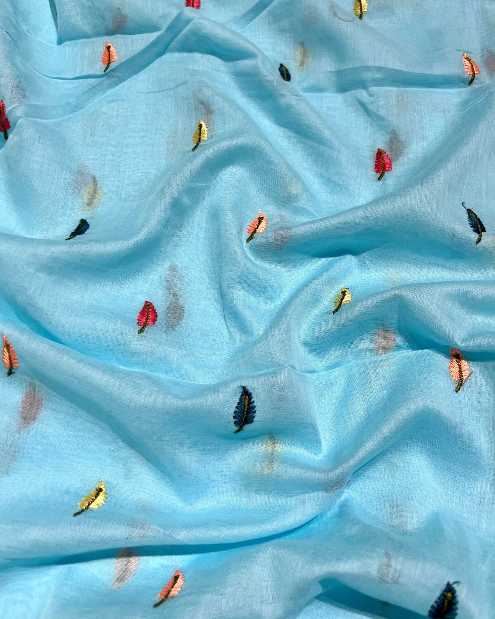 Mal Cotton with Thread Work Sky Blue Colour 42 Inches Width