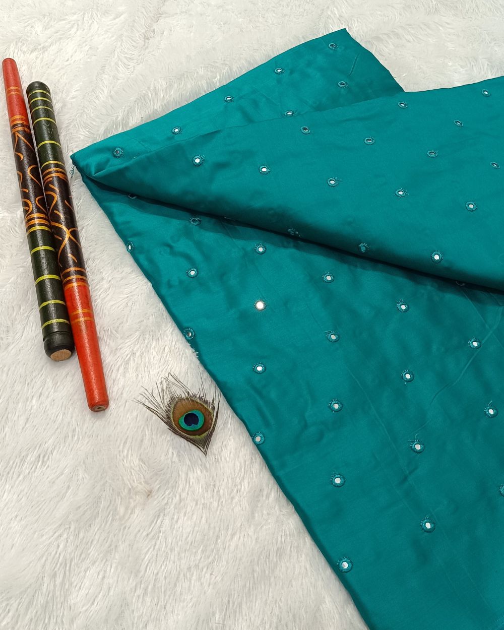 Cotton Abla Work Peacock Blue Colour 42 Inches Width
