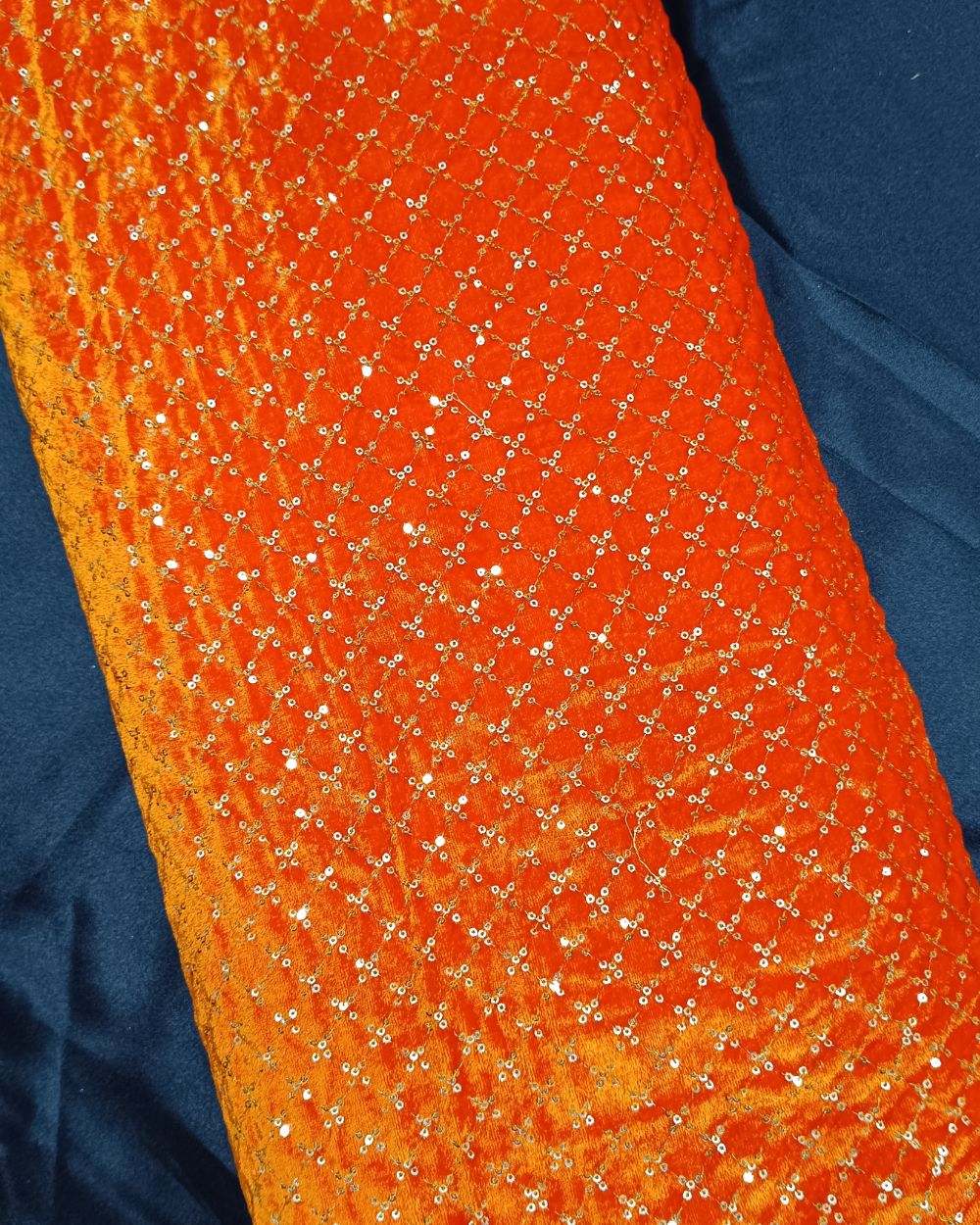 Velvet Work Orange Colour 43 Inches Width