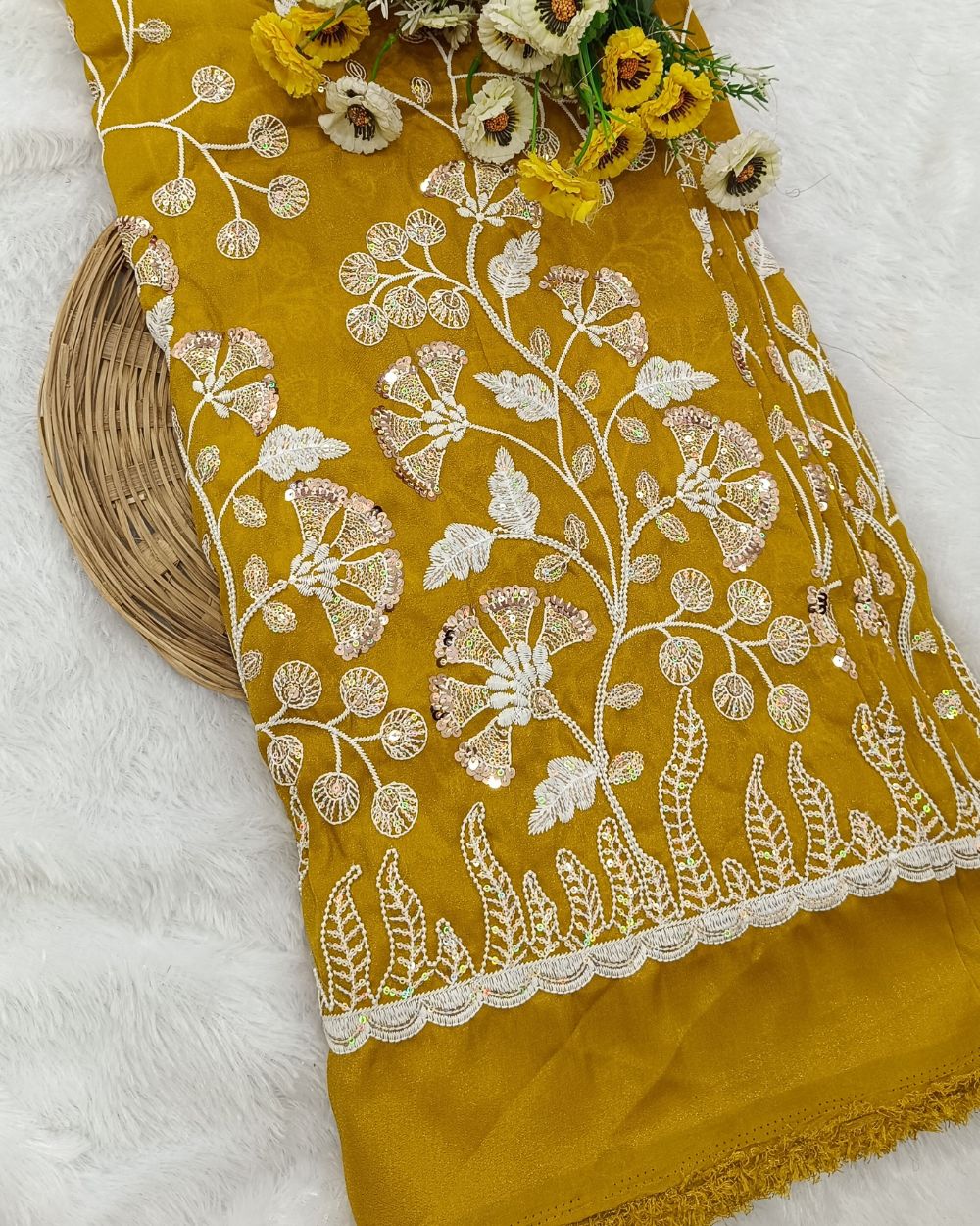 Art Silk Work Mustard Yellow Colour 42 Inches Width