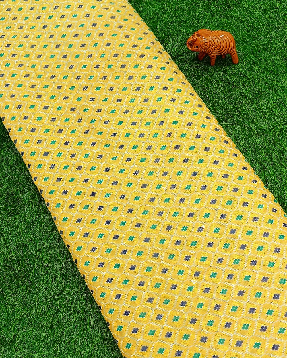 Cotton Chikan Work Digital Print Yellow Colour 43 Inches Width