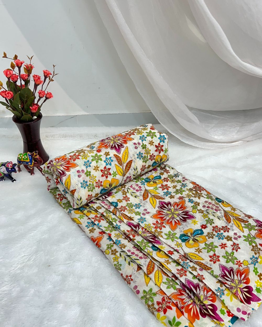 Natural Soft Crepe Work White Colour 45 Inches Width