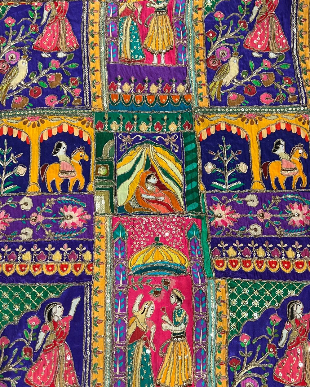 Position Print with Sequin Embroidery on Natural Crepe Multicolor 42 Inches Width