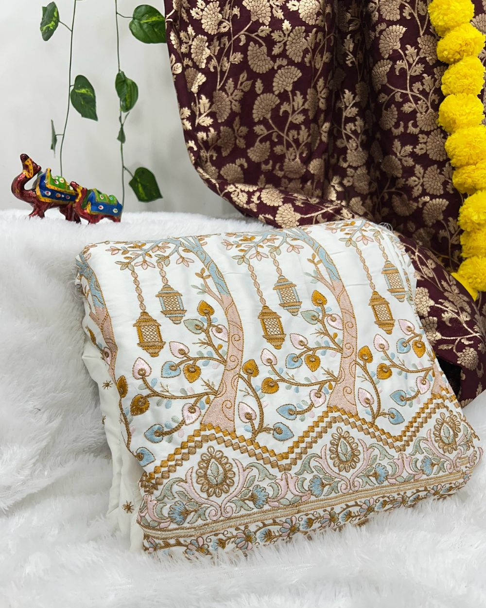 Malai Silk Work White Colour 44 Inches Width