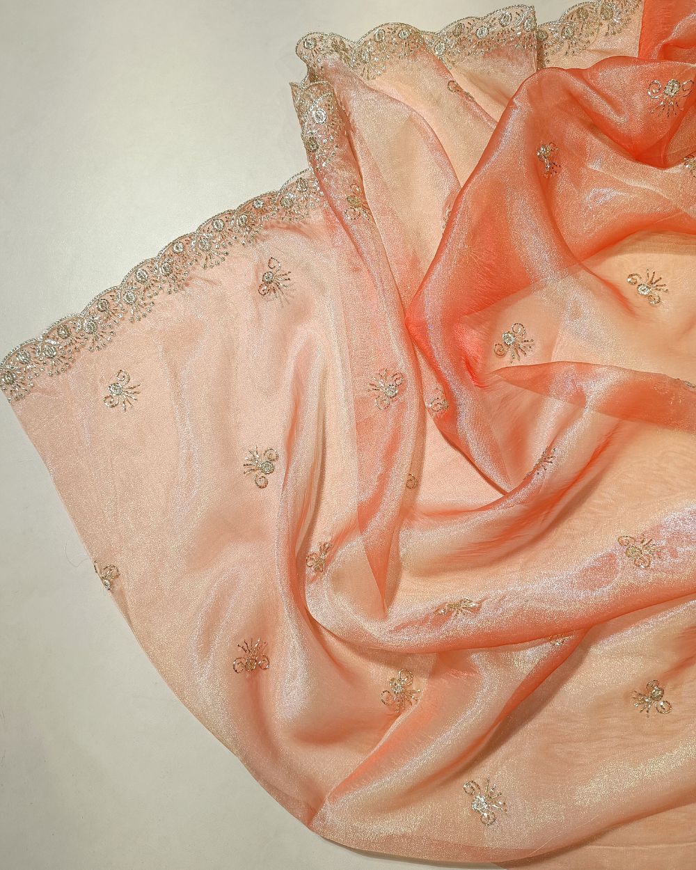 Hiranya Work Dupatta Peach Colour 41 Inches Width