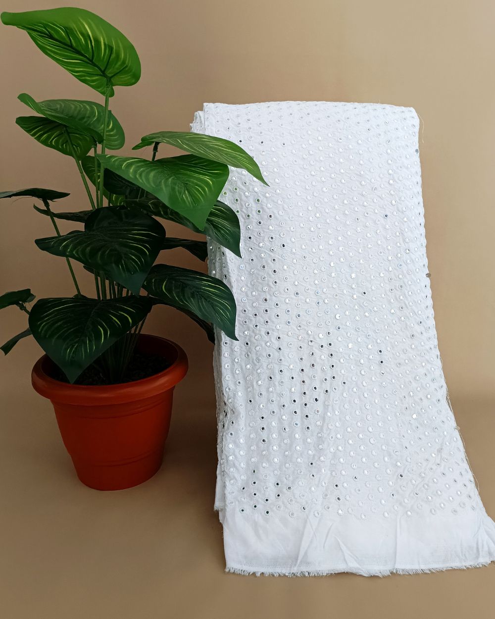 Rayon Abla Work White Colour 44 inches width