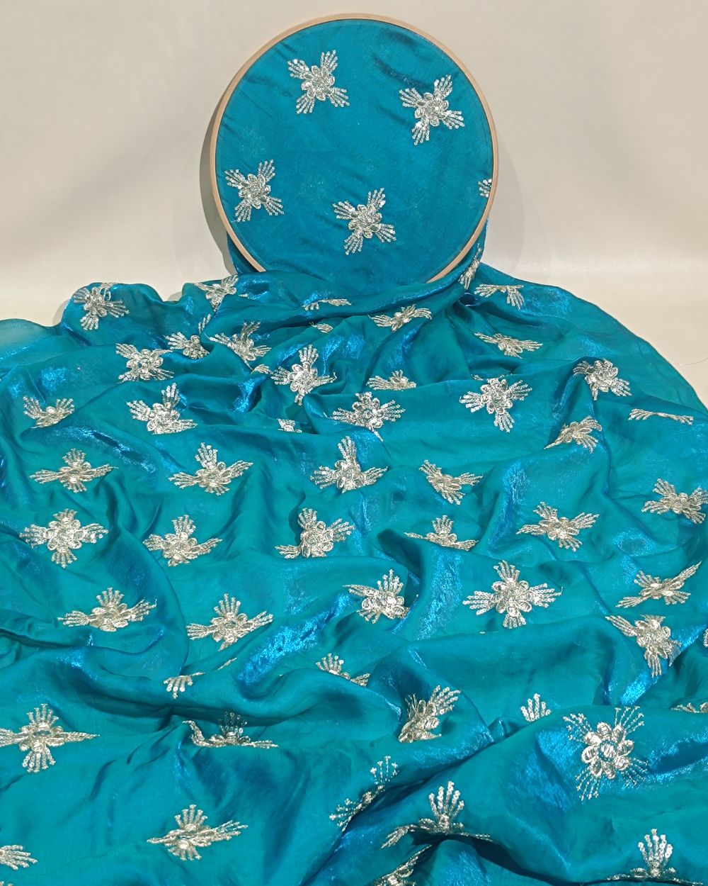 Space Silk Work Peacock Blue Colour 42 Inches Width