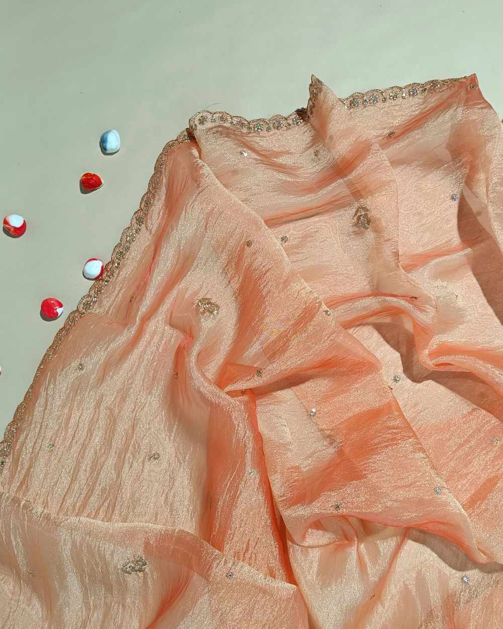 Hiranya Work Dupatta Peach Colour 42 Inches Width