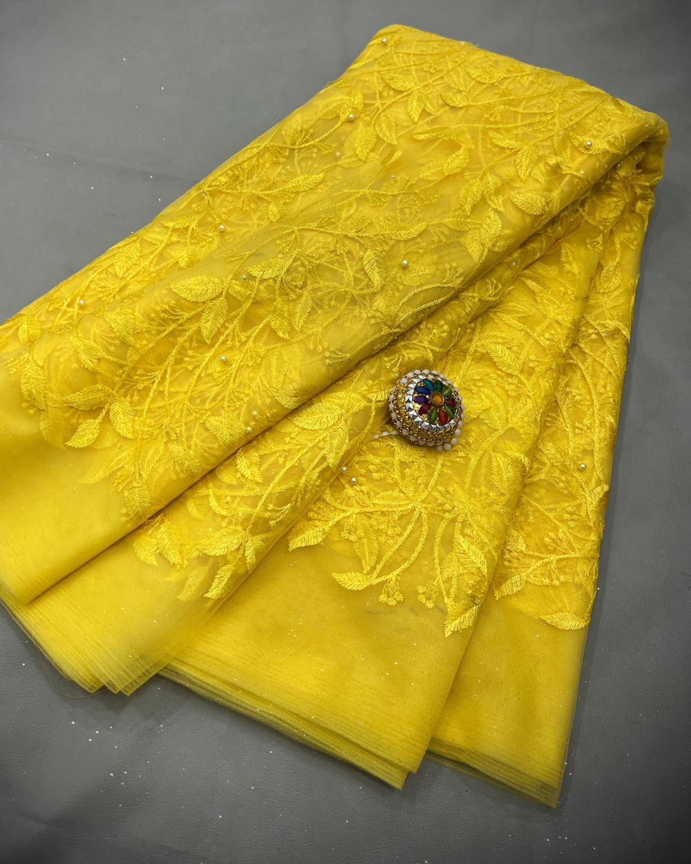 Moti Net Work Yellow Colour 42 Inches Width