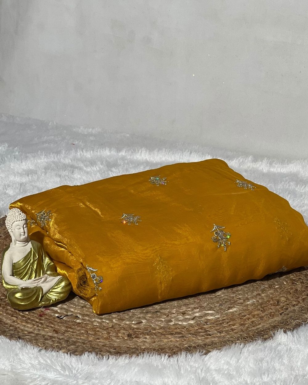 Space Silk Work Mango Yellow Colour 48 Inches Width