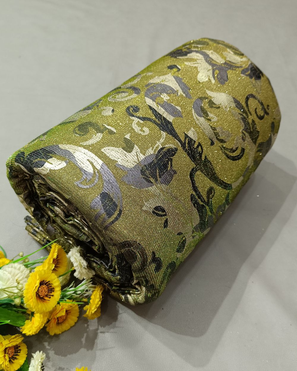 Imported Digital Printed Sparkle Mehandi Green Colour 58 Inches Width