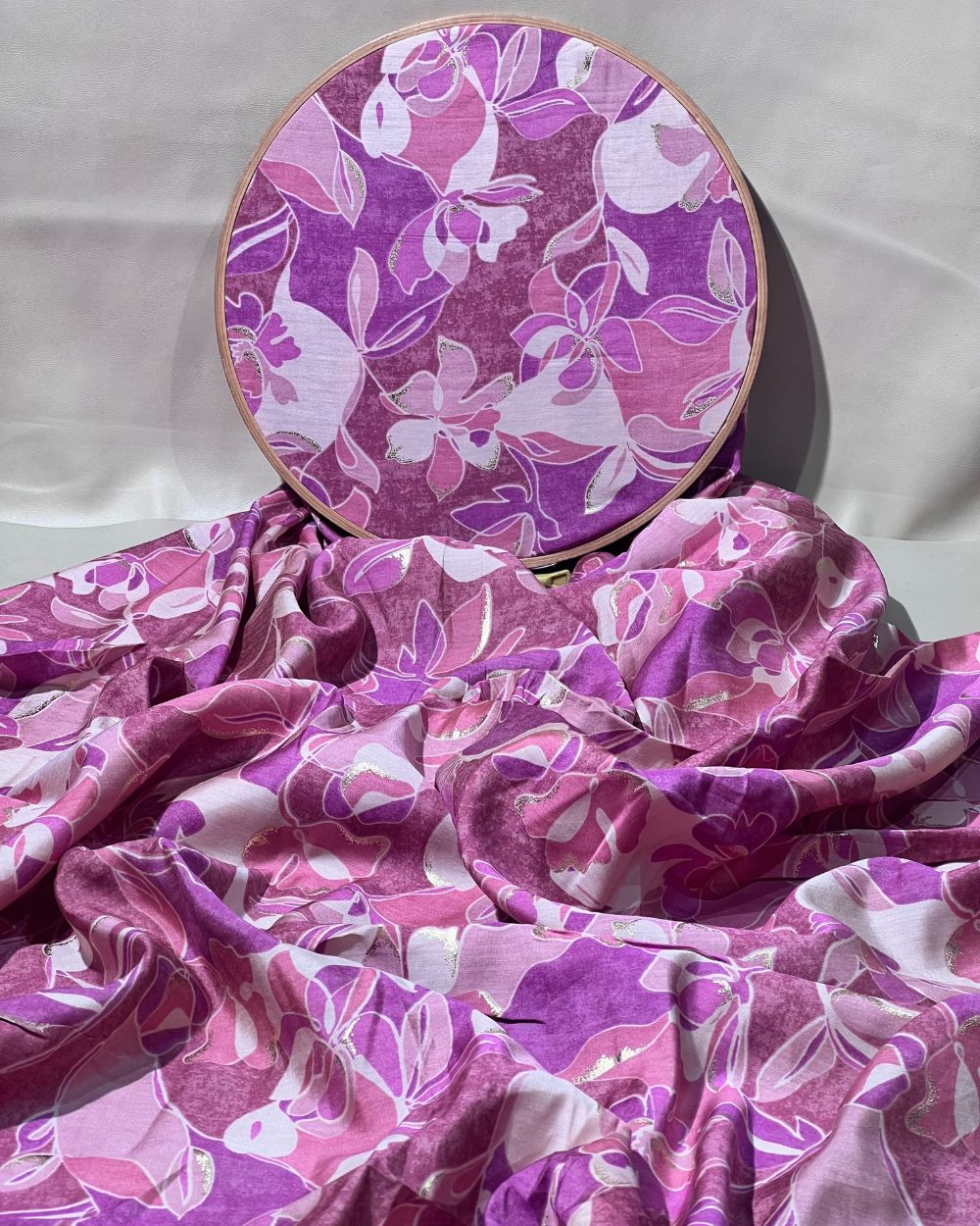 Printed Muslin (Foil) Onion Pink Colour 44 Inches Width