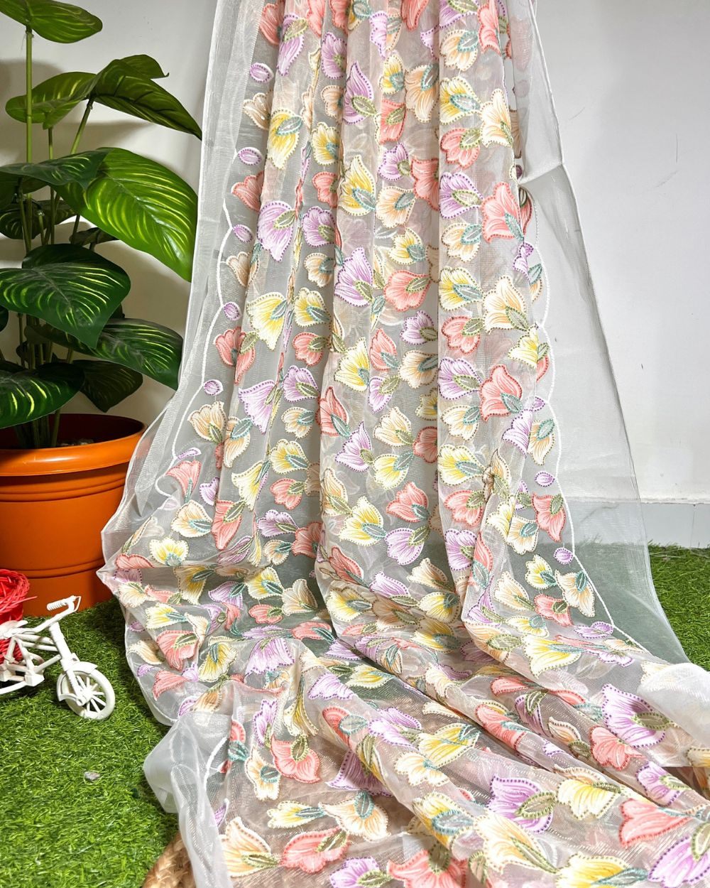 Imported Korean Net Work Multicolor 57 Inches Width