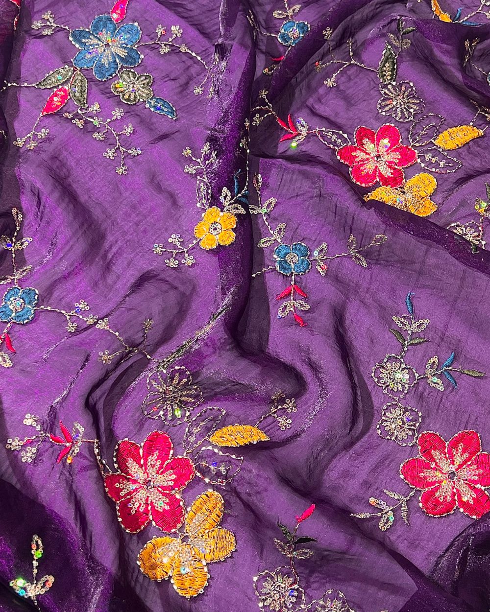 Space Silk Work Dark Purple Colour 44 Inches Width