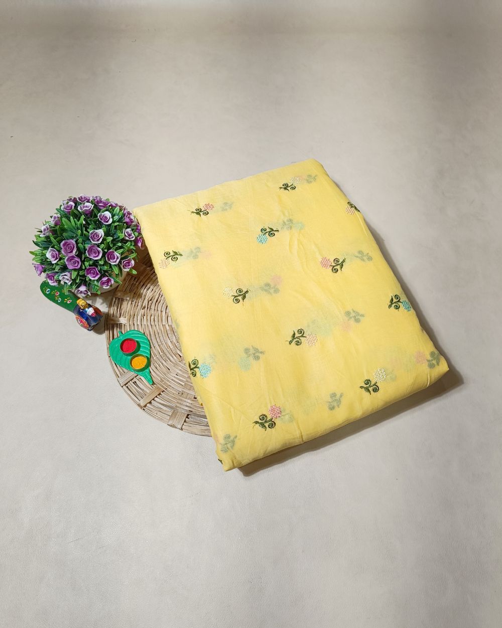 Mal Cotton with Thread Work Lemon Yellow Colour 40 Inches Width