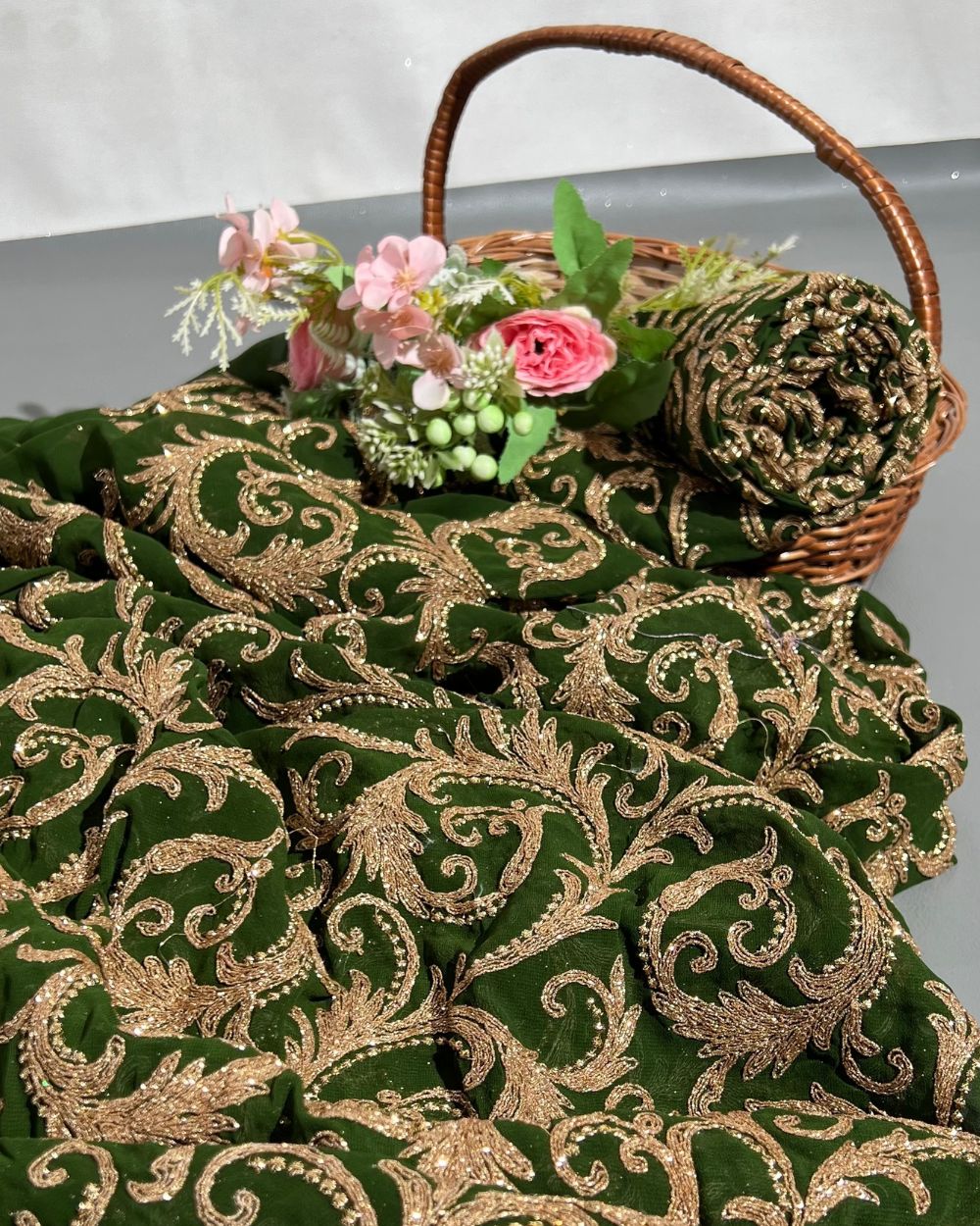 Georgette Work Forest Green Colour 42 Inches Width