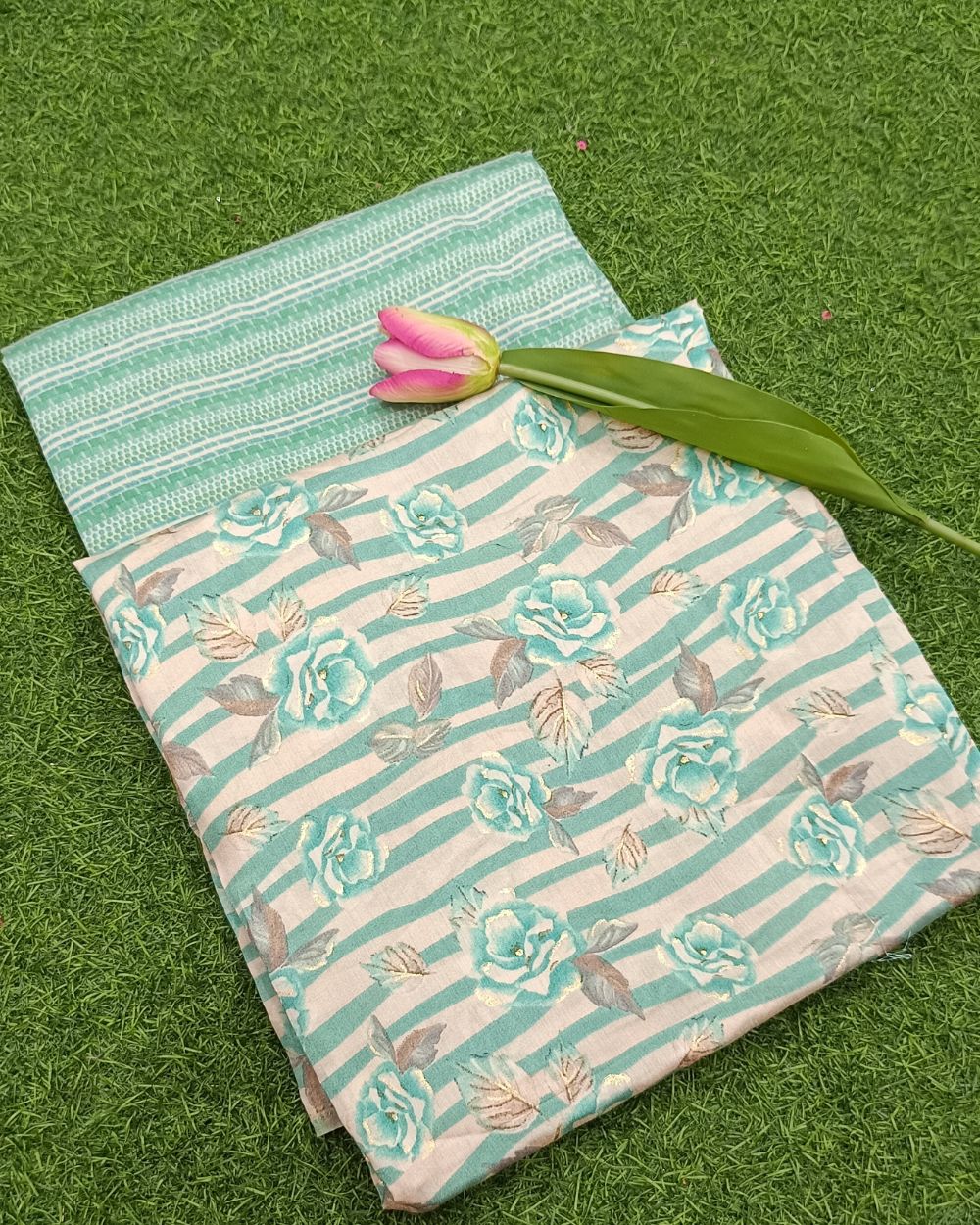 Printed Muslin Unstitched Top (2.45 mtr) & Bottom (2.30 mtr) Set Pista Colour 42 Inches Width