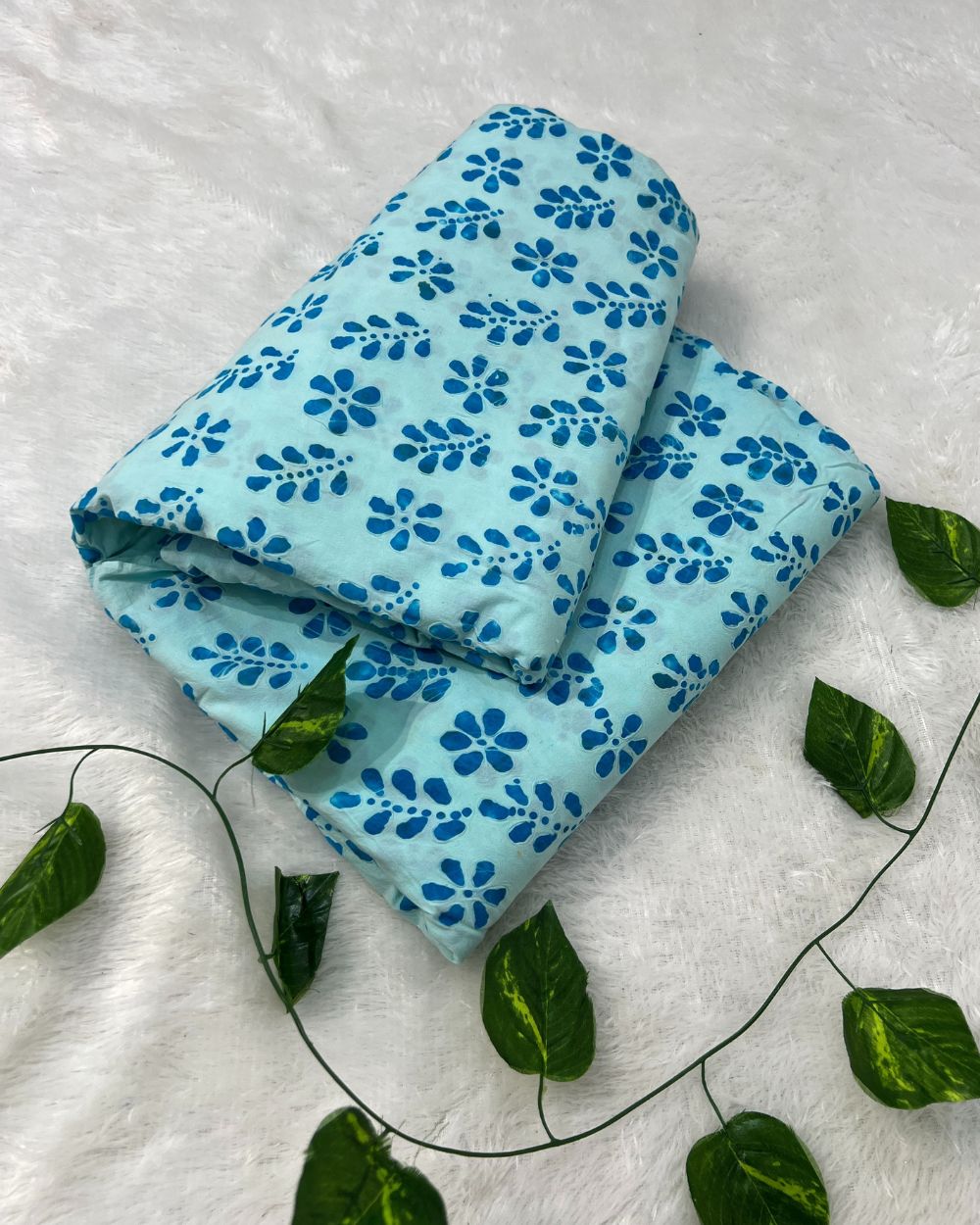 Cotton Hand Blocked Wax Bubble Batik Print Sky Blue Colour 42 Inches Width