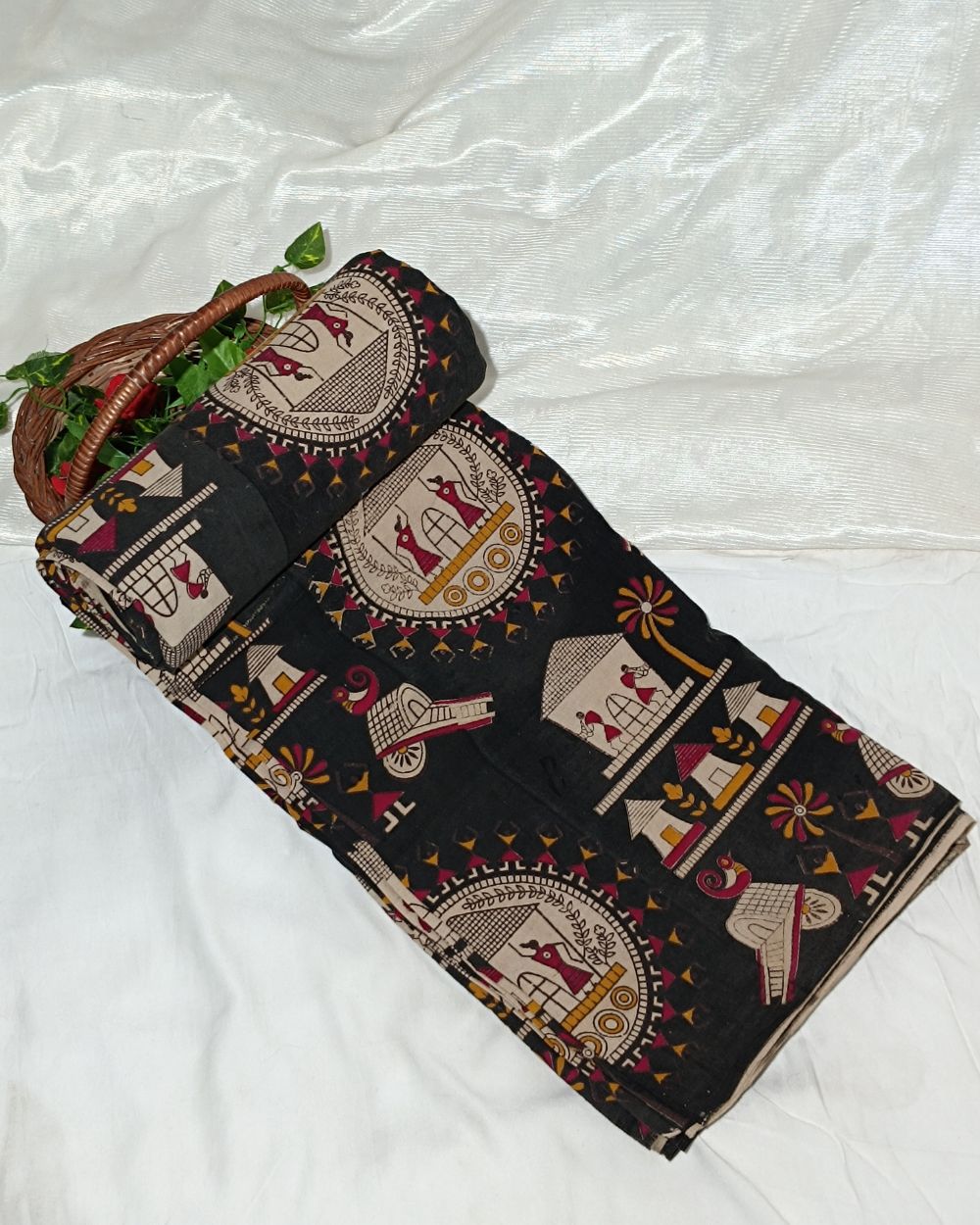 Hand Block Printed Cotton Kalamkari Black Colour 44 Inches Width