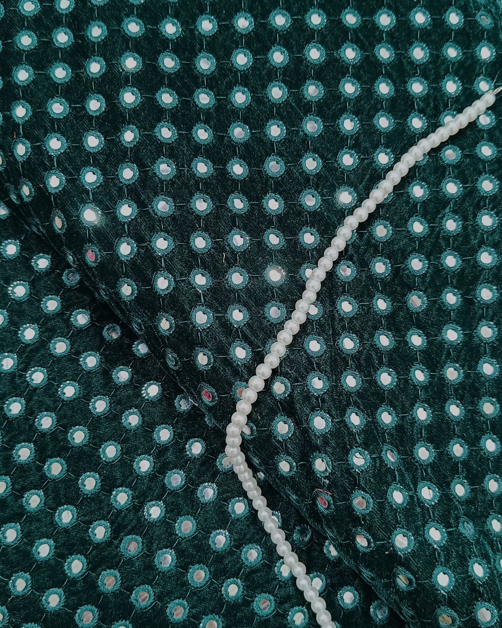 Velvet Abla Work Peacock Green (Morpankhi) Colour 42 Inches Width