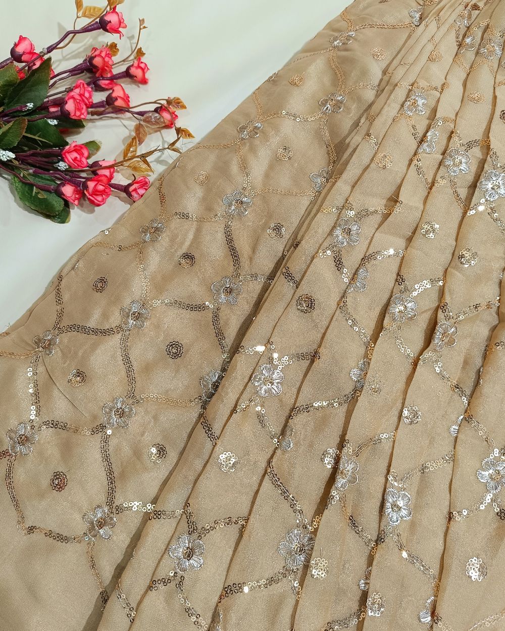 Premium Georgette Work Golden Colour 44 Inches Width