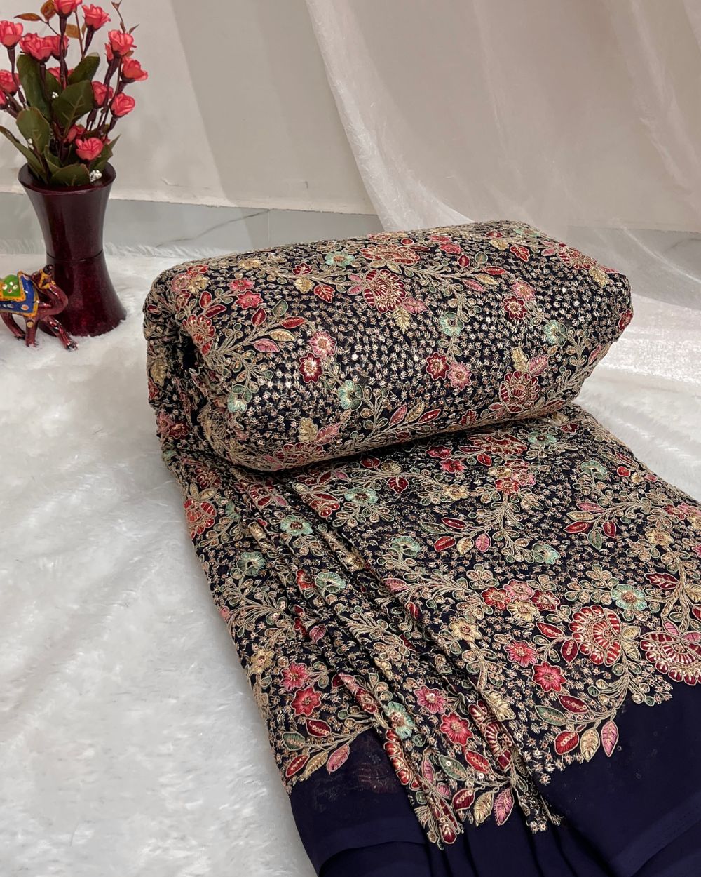 Georgette Work Navy Blue Colour 42 Inches Width