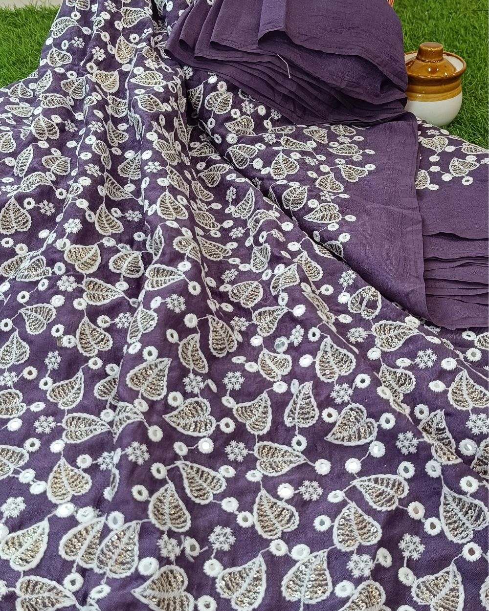 Vichitra Silk Work Grape Purple Colour 44 Inches Width