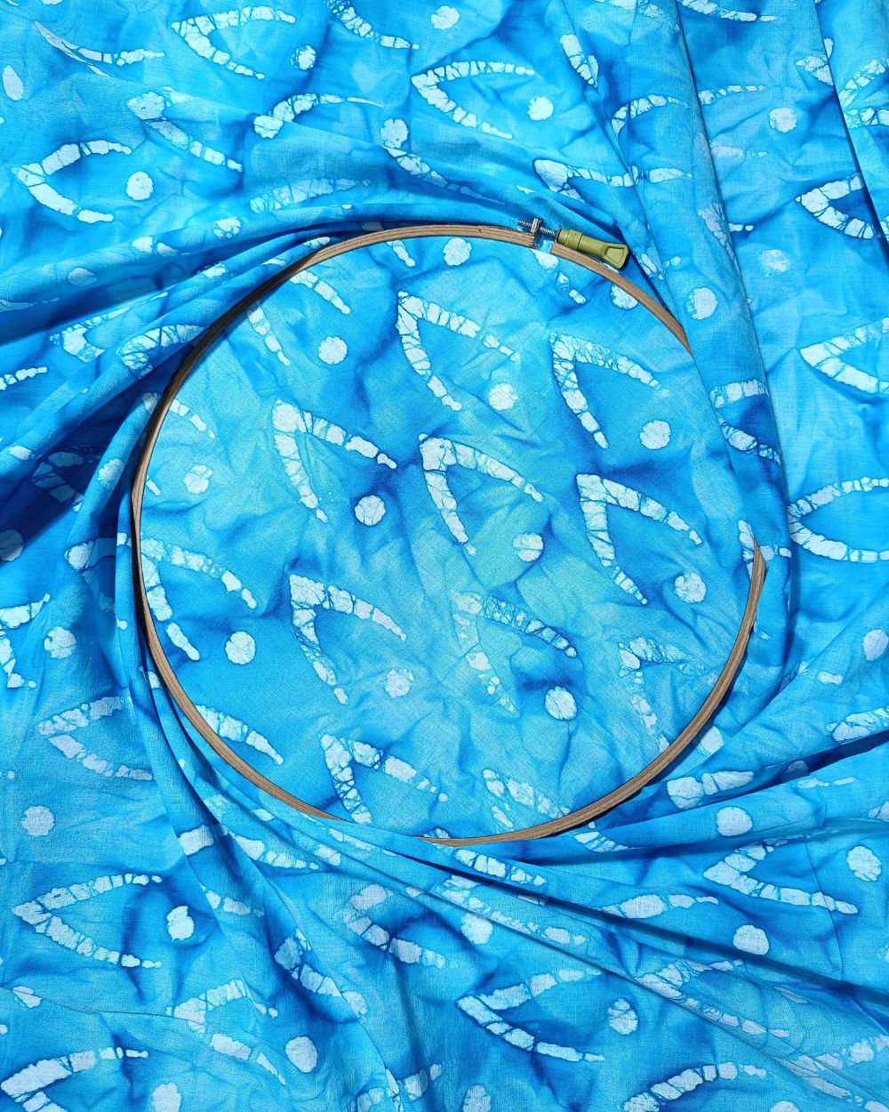 Cotton Hand Blocked Wax Batik Print Sky Blue Colour 44 Inches Width