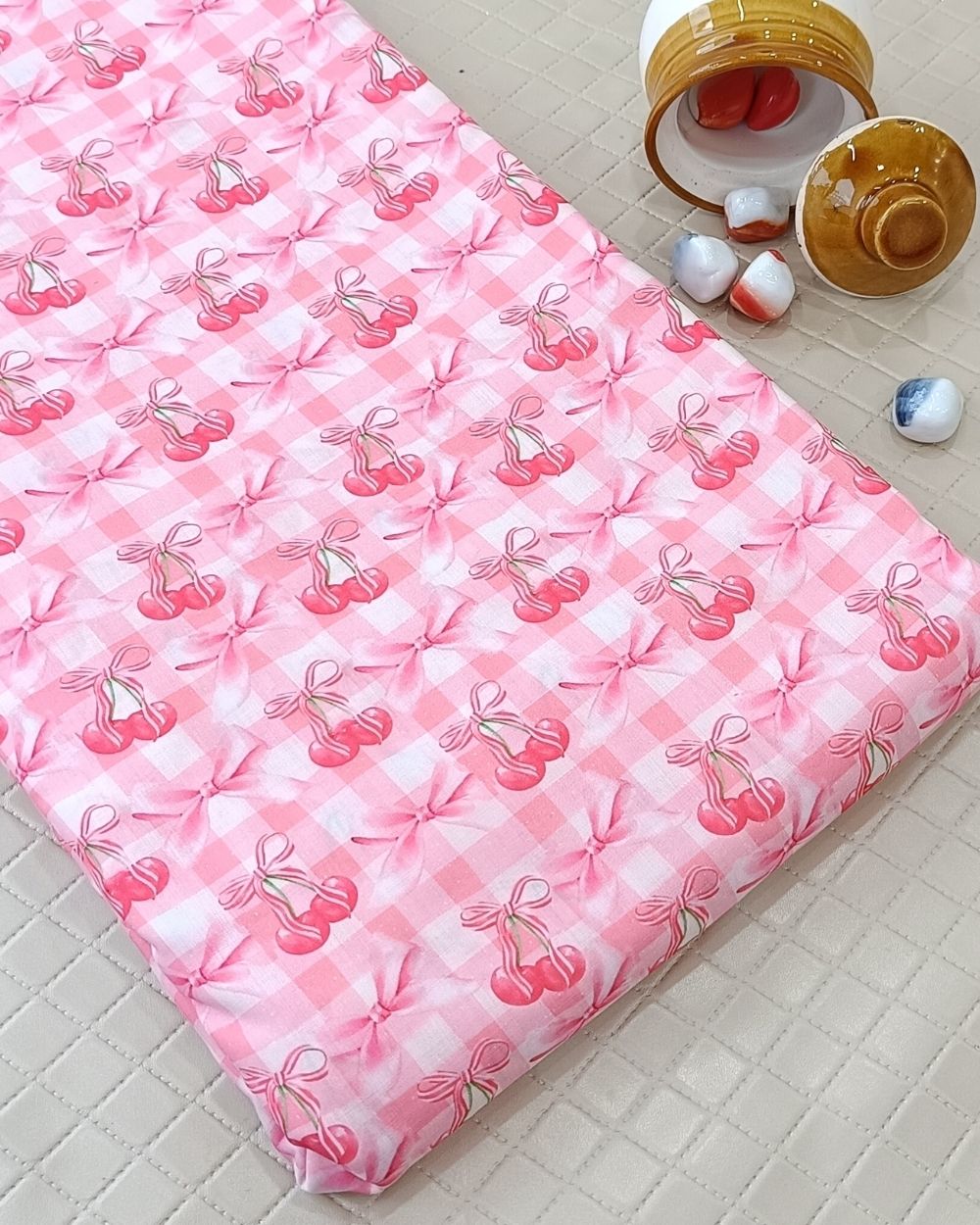 Soft Cotton with Kids Print (Baby/Nursery) Peach Pink Colour 44 Inches Width