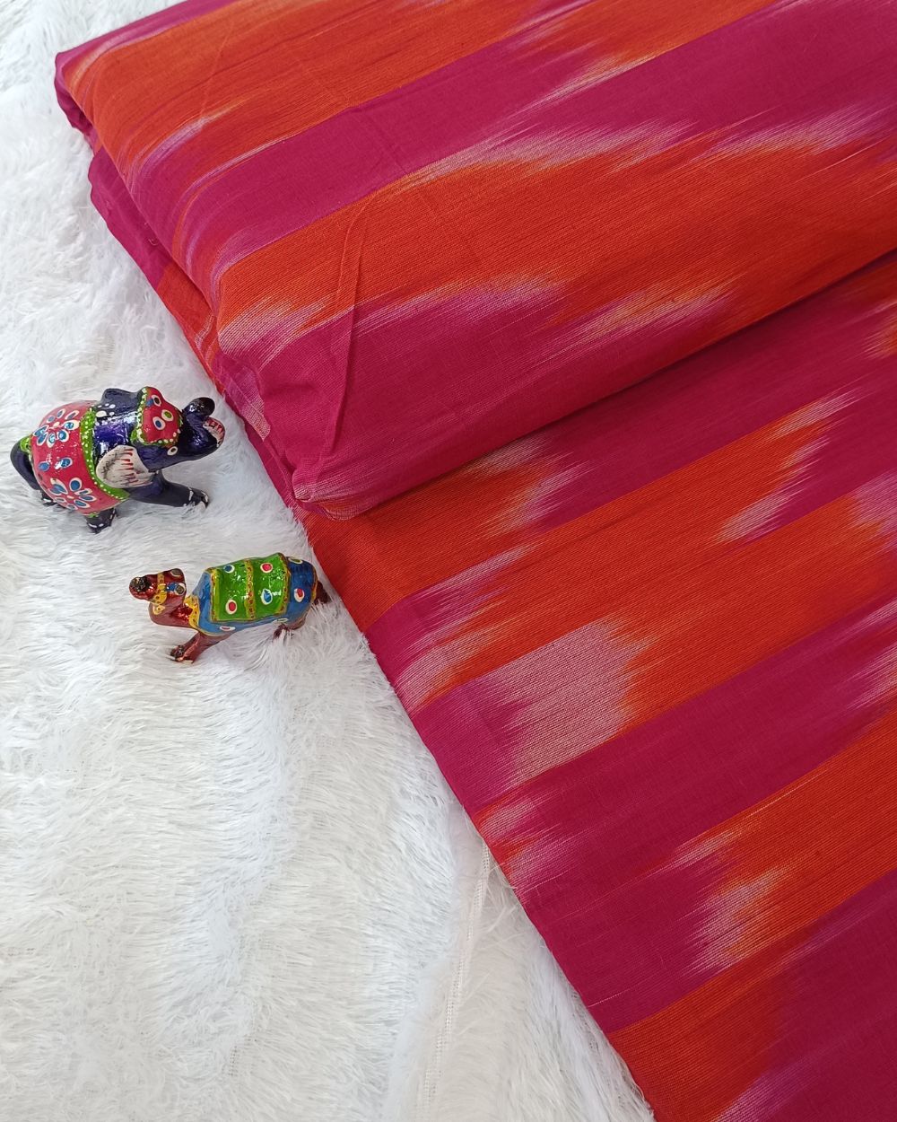 Woven Pure Cotton Ikat Pink Colour 42 Inches Width