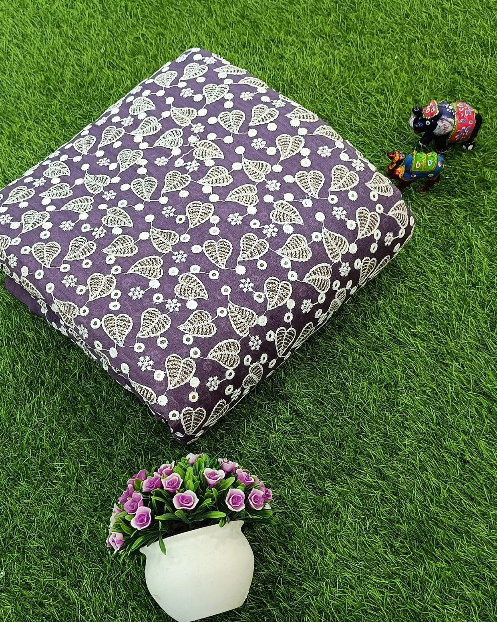 Vichitra Silk Work Grape Purple Colour 44 Inches Width