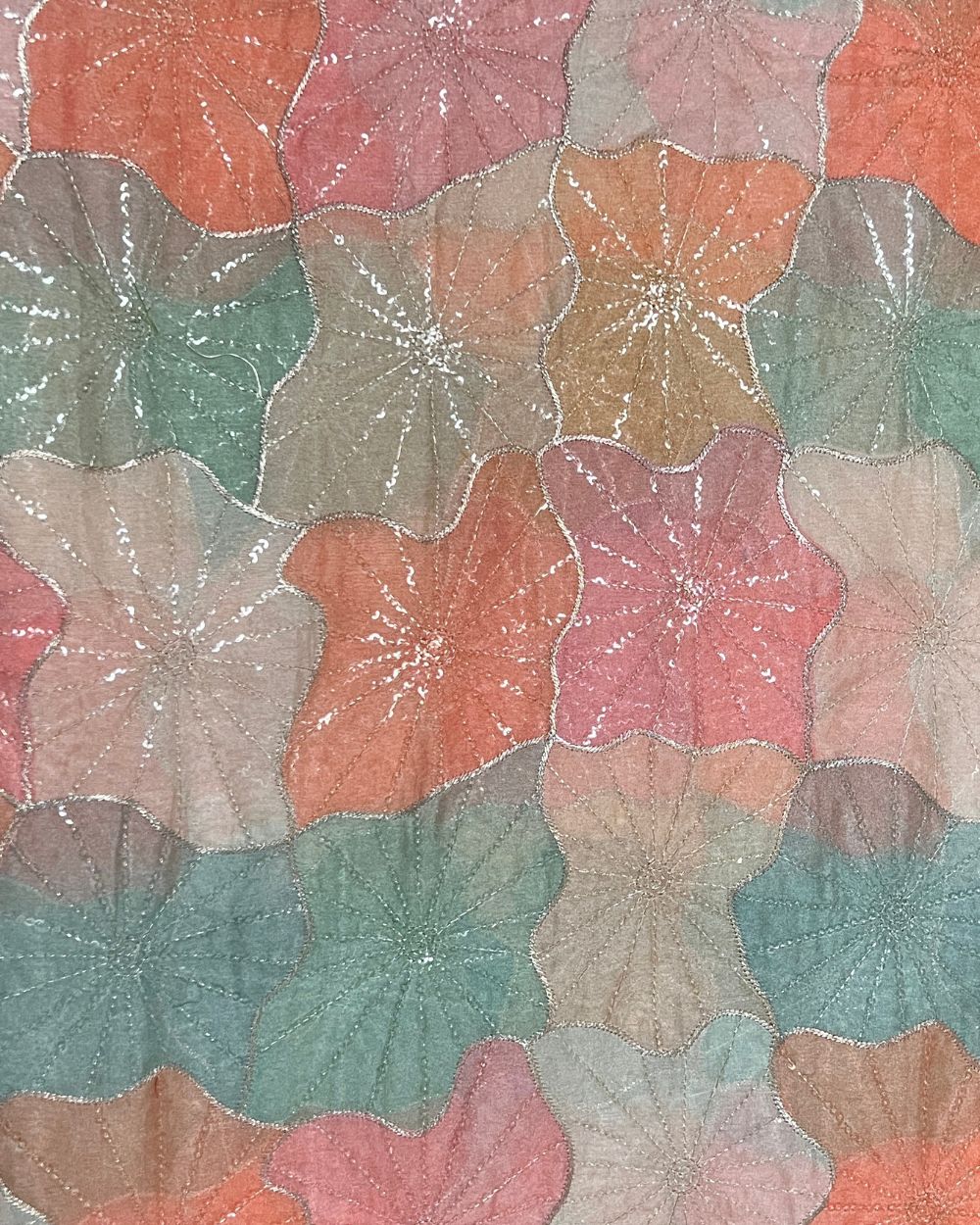 Position Print with Sequin Embroidery on Premium Organza Multicolor 42 Inches Width